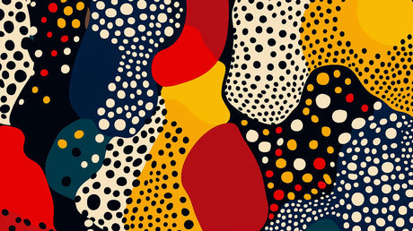 Abstract polka dot pattern design file with flowing shapes and bold color combinations