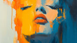 Abstract portrait wallpaper design file showing vibrant orange and blue paint strokes and artistic textures