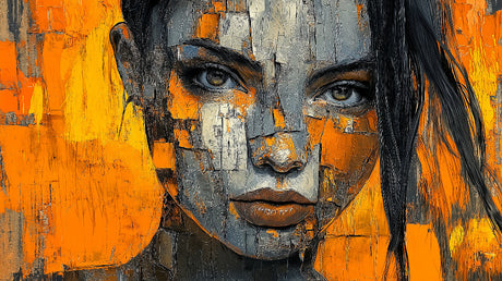 Abstract portrait wallpaper design file showing detailed orange and grey artistic pattern