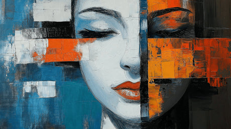 Abstract portrait design file showing detailed blue and orange color composition