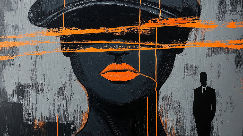 Abstract portrait wallpaper design file showing black and grey tones with vibrant orange brush strokes