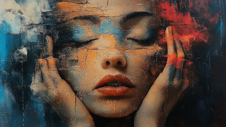 Abstract portrait wallpaper design file showing detailed texture and color blends