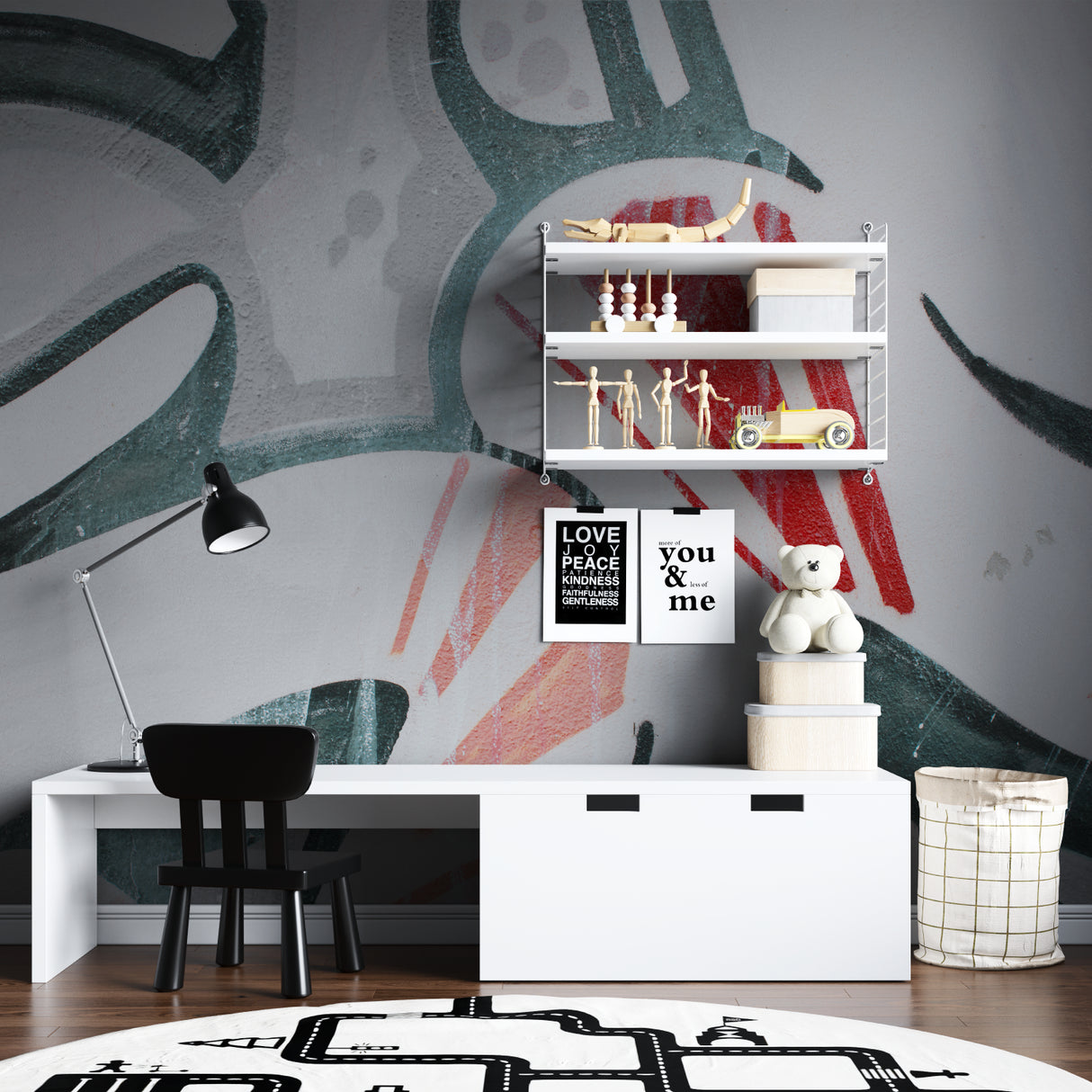 Modern Art Wallpaper in creative studio space showing full wall application