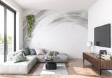 Abstract silver mural bringing movement to a contemporary hallway