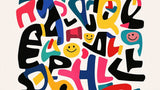 Abstract smiley art wallpaper design file showing full pattern and vibrant color scheme