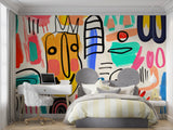 Abstract wall mural creating focal point in contemporary office space