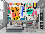 Contemporary abstract mural in dining room with natural lighting