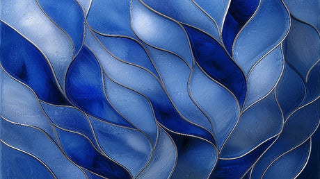 Blue abstract wave wallpaper design file showing detailed pattern and silver accent details