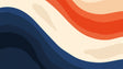 Modern abstract wave wallpaper in blue and orange creating a bold statement in a minimalist living room with natural light
