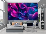 Abstract pink and blue wallpaper creating flow in an entrance hall