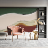 Wave pattern wallpaper making a statement in a home office setting