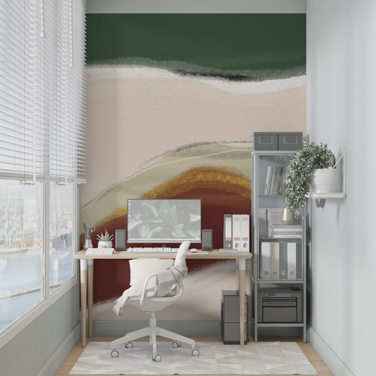 Abstract wall mural showcasing flowing design in an entrance hall