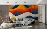 Abstract wave wallpaper bringing movement to a contemporary home office space