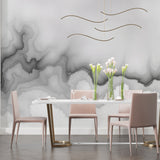 Grey cloud wallpaper design in a home office space with clean lines and natural lighting