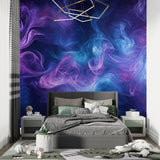 Smoke pattern wallpaper creating atmosphere in an upscale dining room