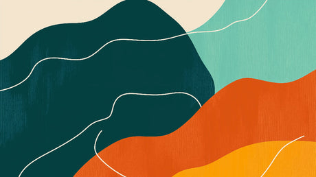 Abstract organic curves wallpaper design file showing flowing green and orange pattern with white accents