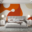 Modern living room with Abstract Organic Curves wallpaper in terracotta and beige tones, creating a warm and inviting atmosphere