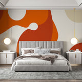 Modern living room with Abstract Organic Curves wallpaper in terracotta and beige tones, creating a warm and inviting atmosphere