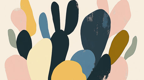 Abstract organic shapes wallpaper design file showing navy and pastel pattern detail