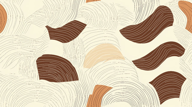 Abstract wave wallpaper mural in earth tones creating a cozy atmosphere in a modern living room with minimal furniture