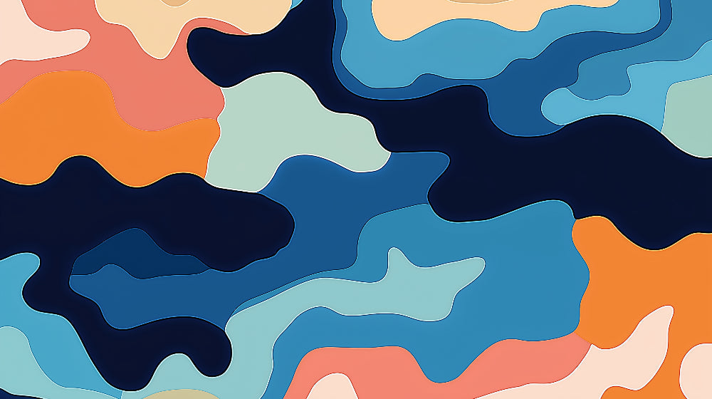 Abstract wave pattern design file showing fluid organic shapes in blue and orange tones