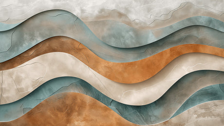 Abstract organic waves wallpaper design file showing flowing pattern in terracotta and sage green