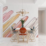 Abstract brushstroke design showcased in a dining room with warm lighting