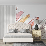 Pastel mural wallpaper adding softness to an entrance hallway
