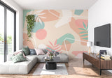 Home office space with Pastel Tropical Wallpaper creating a fresh modern look