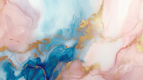 Abstract marble wallpaper design file showing pink and blue flowing pattern with golden accents