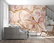 Pink and gold abstract wallpaper in modern living room creating an elegant atmosphere