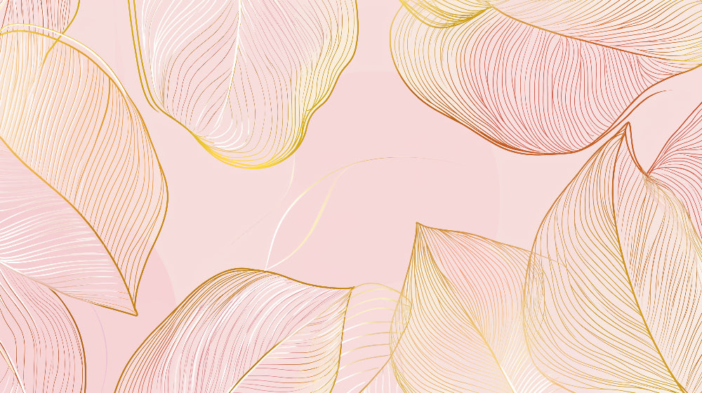 Abstract leaf line art wallpaper design file showing intricate gold details on pink background
