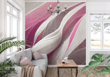 Pink abstract wave pattern wall mural in minimalist dining room space