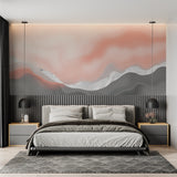Pink abstract wall mural in meditation room with natural lighting
