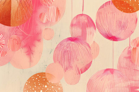 Design file of pink geometric circles pattern with orange accents on cream background