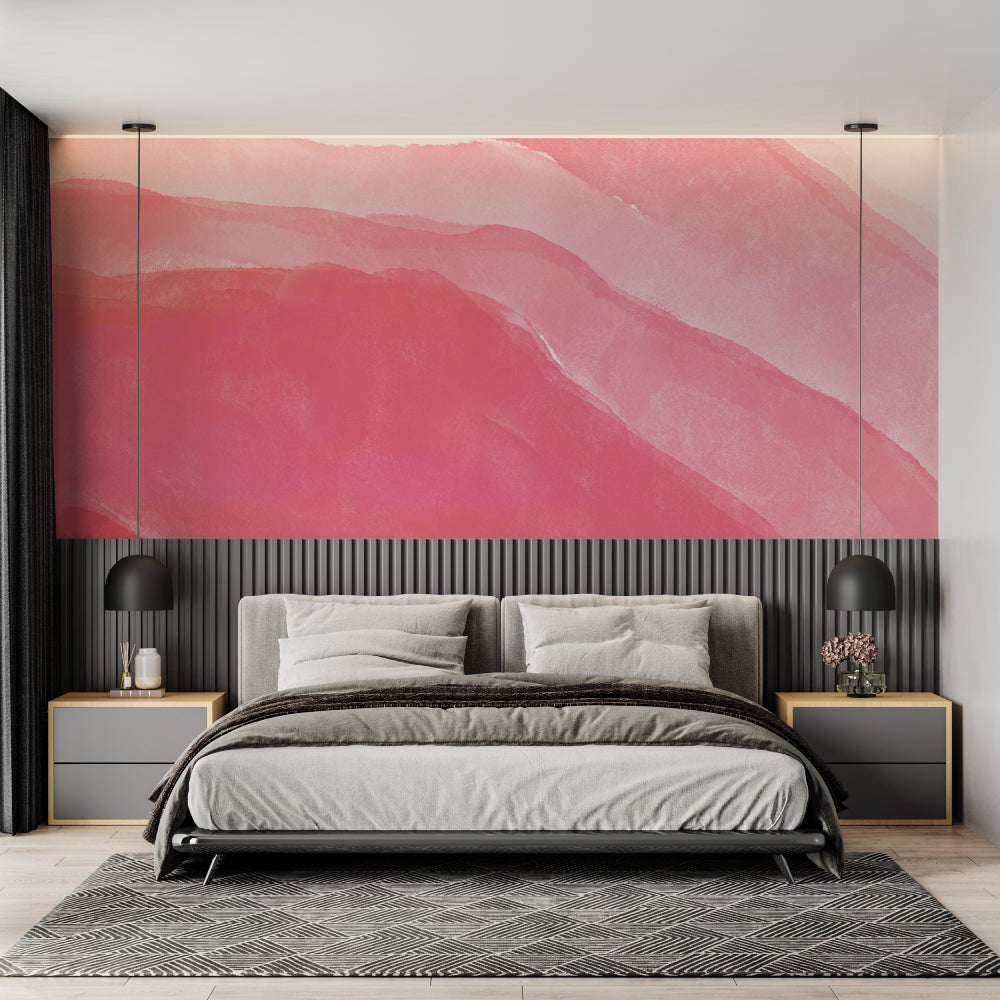 Watercolor pink mural in yoga studio creating peaceful environment