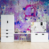 Modern living room with Abstract Purple and Blue wall mural creating a bold artistic statement