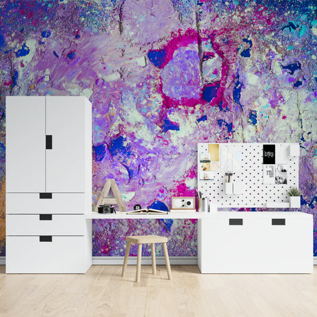 Modern living room with Abstract Purple and Blue wall mural creating a bold artistic statement