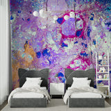 Abstract Blue and Purple wall mural in contemporary bedroom setting