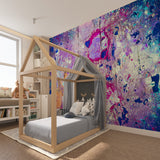 Dining room with Purple Abstract wall mural creating elegant dining atmosphere