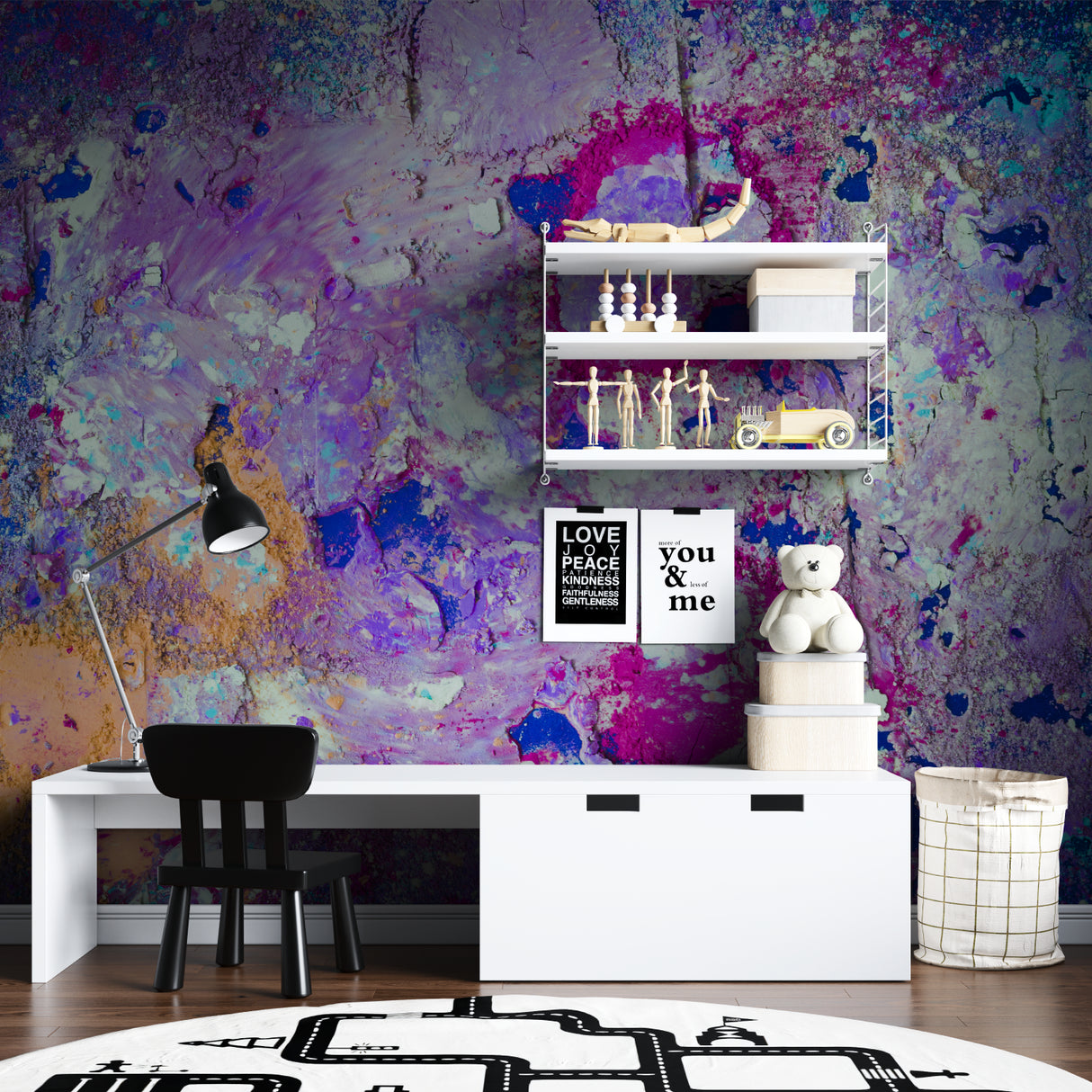 Modern hallway showcasing Abstract Purple and Blue wall mural design