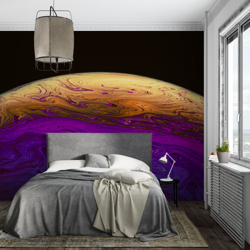 Cosmic wallpaper creating statement wall in luxury hotel lobby