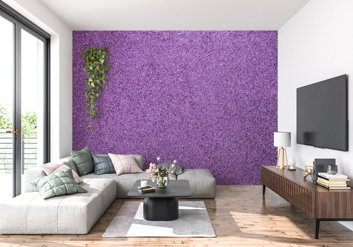 Shimmering purple wallpaper making a statement in an entrance hallway