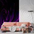 Purple wave abstract wallpaper creating modern ambiance in minimalist living room