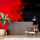 Modern abstract gradient wallpaper in stylish living room setting, red and black tones creating dramatic accent wall