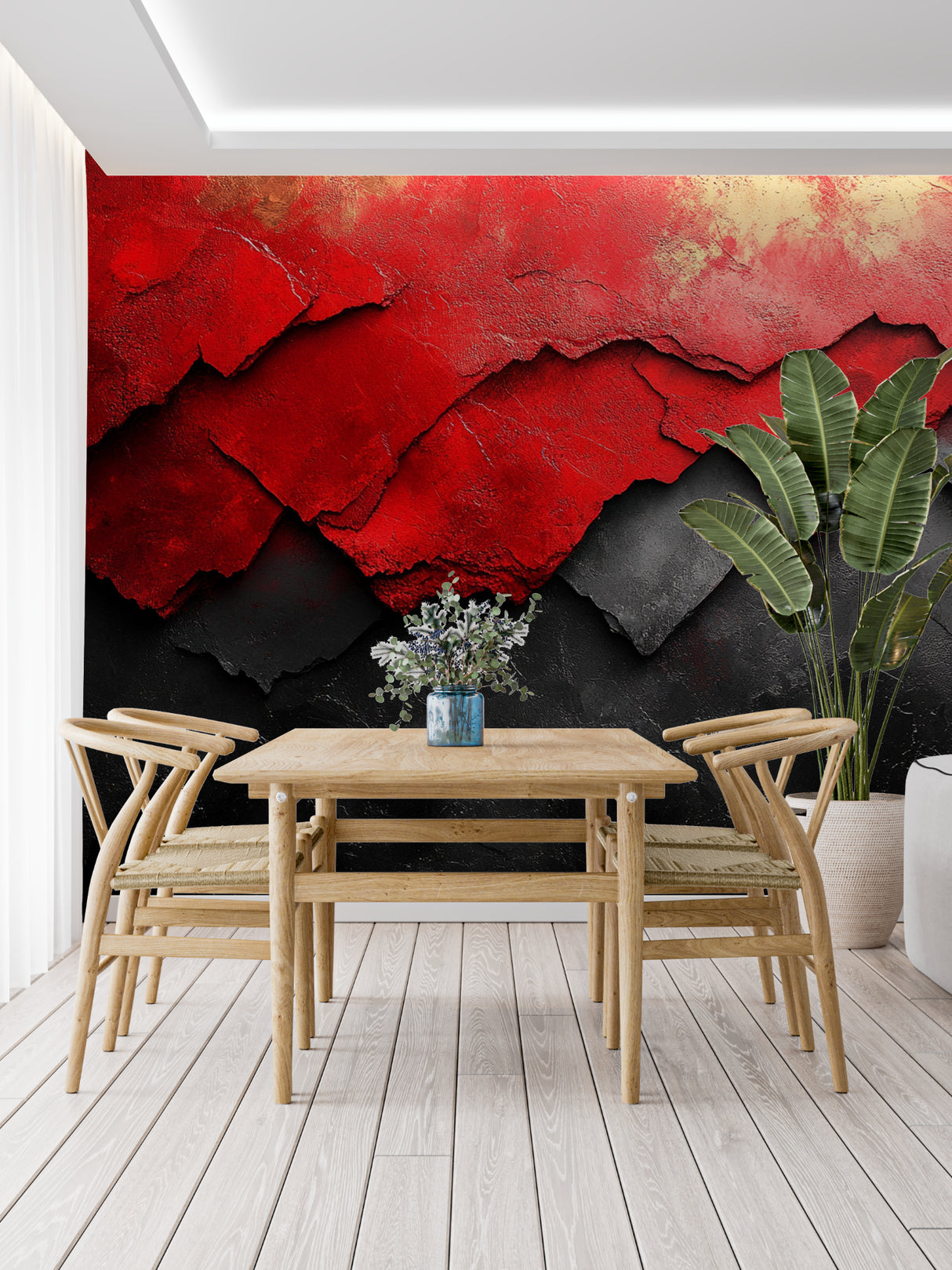 Textured abstract wallpaper adding depth to a sleek bedroom interior