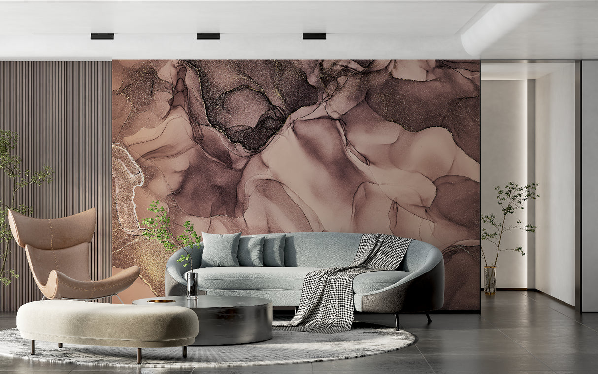 Rose gold wall mural bringing warmth to an entrance hallway