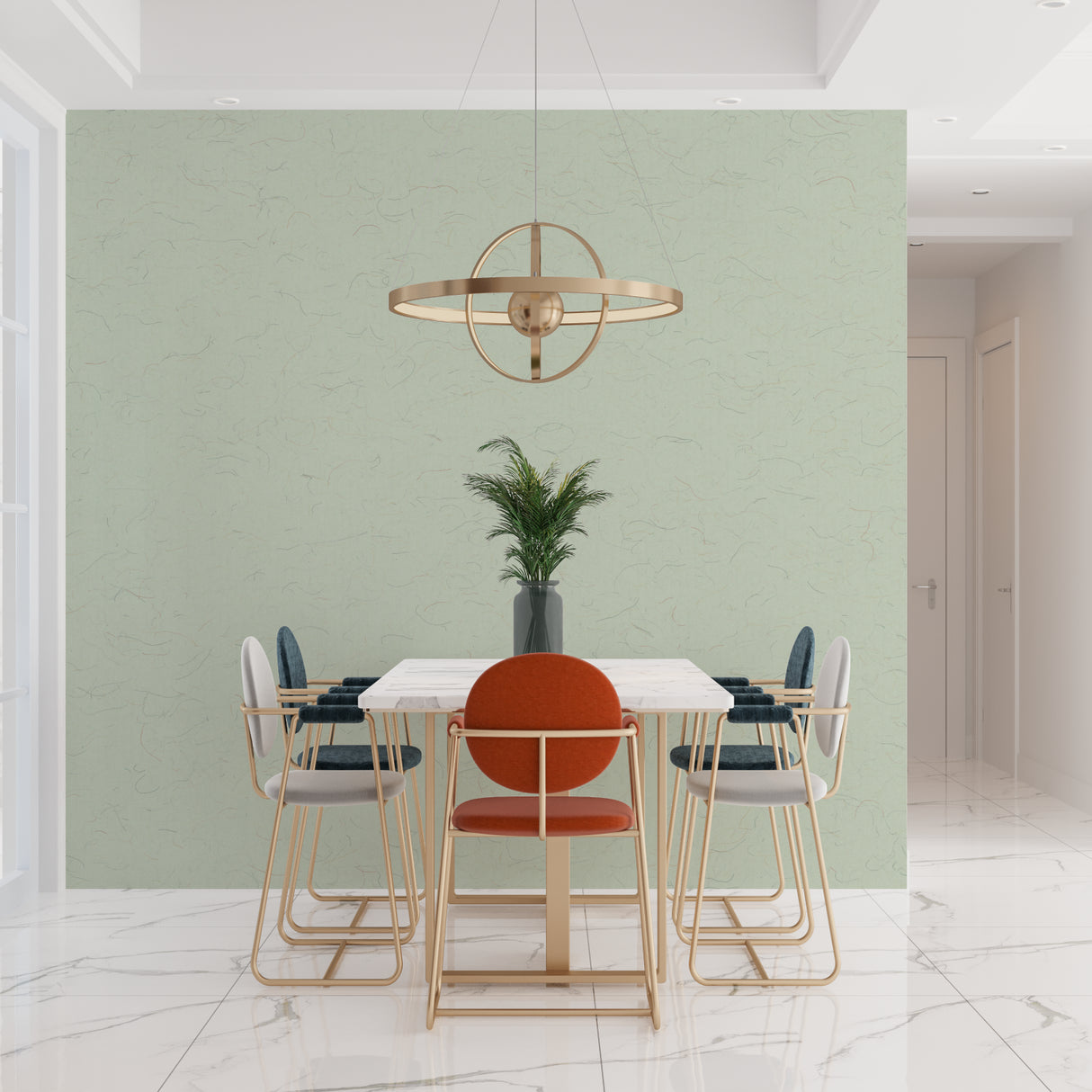 Green textured wall mural in home office showing subtle pattern movement