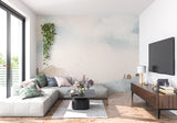 Abstract blue gradient wallpaper enhancing a dining room