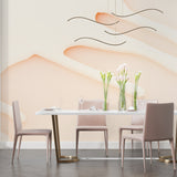 Contemporary home office featuring soft beige curved line wallpaper